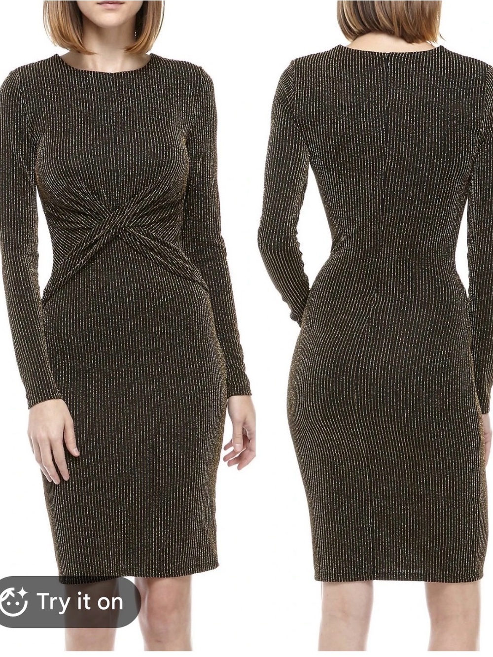 MICHAEL Michael Kors Metallic Black & Gold Twist-Waist Long Sleeve Dress